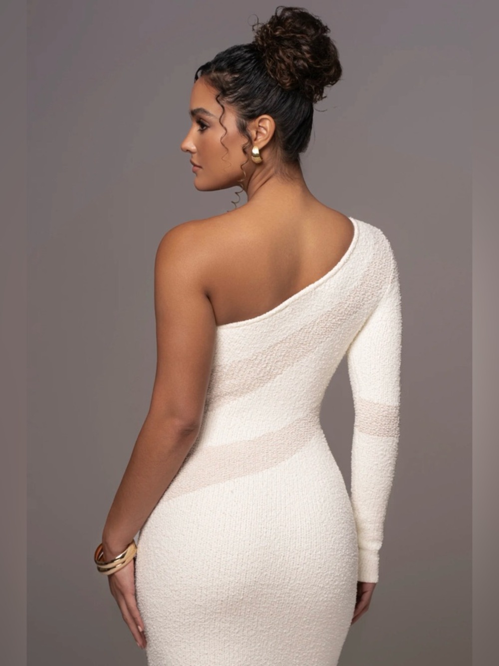 JLUXLABEL One-Shoulder Cream Dress with Blush Stripe - Picture 7 of 11